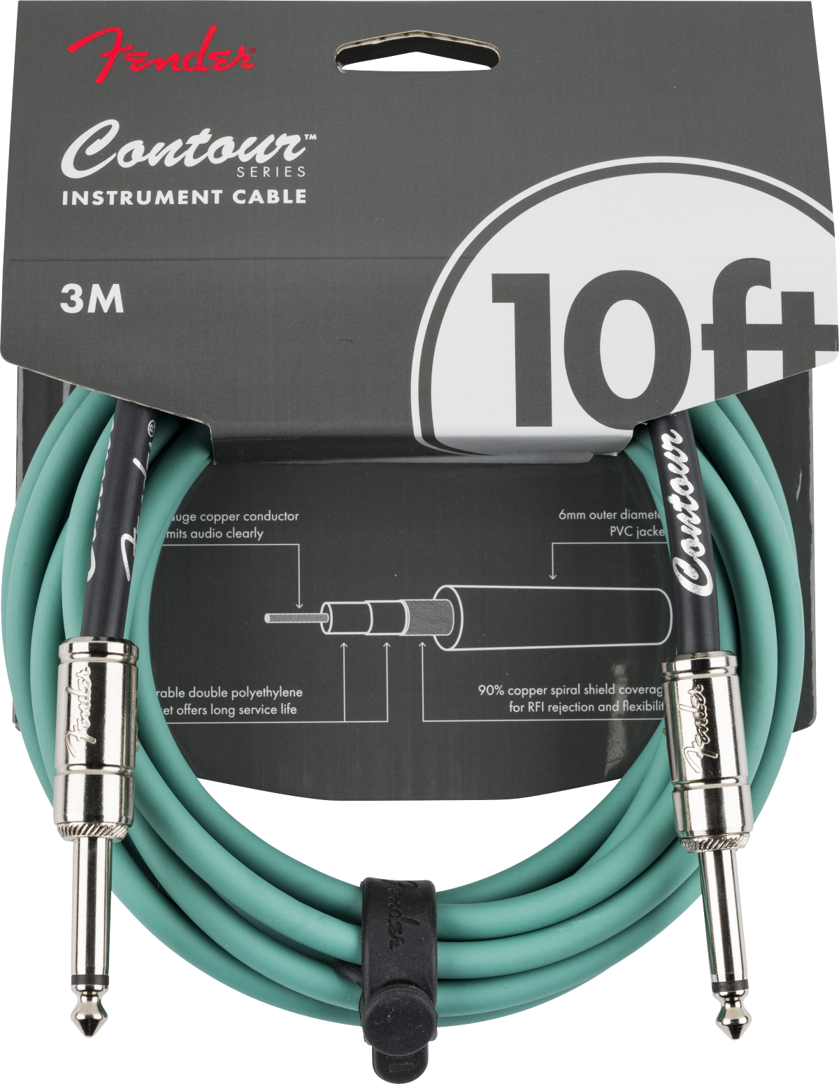 Fender Contour™ Instrument Cable, Sherwood Green, 10'