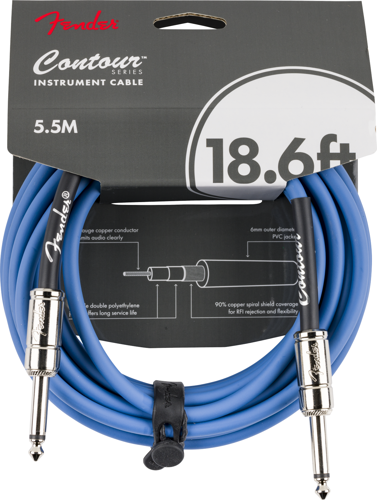Fender Contour™ Instrument Cable, Lake Placid Blue, 18.6'