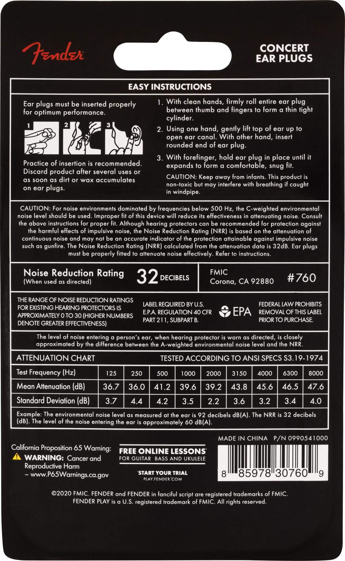 Fender Concert Ear Plugs (10 Pair), Daphne Blue