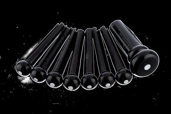 Fender Bridge Pin Set, Black with White Dot (7)