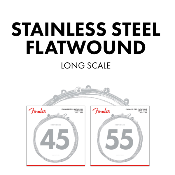 Fender Stainless 9050's Bass Strings, Stainless Steel Flatwound, 9050L .045-.100 Gauges, (4)