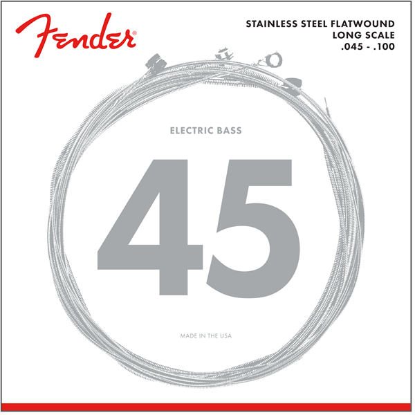 Fender Stainless 9050's Bass Strings, Stainless Steel Flatwound, 9050L .045-.100 Gauges, (4)