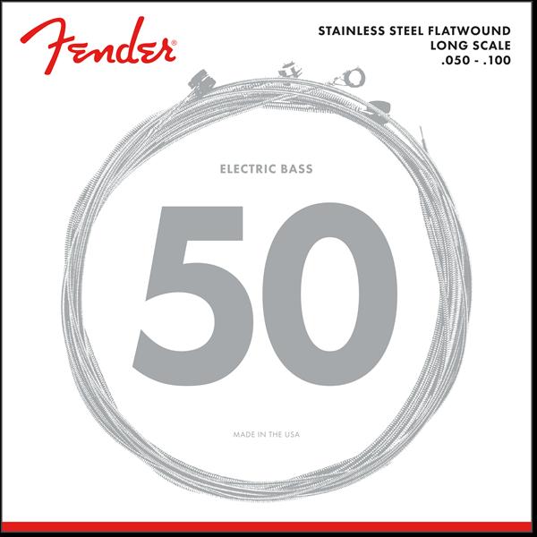 Fender Stainless 9050's Bass Strings, Stainless Steel Flatwound, 9050ML .050-.100 Gauges, (4)