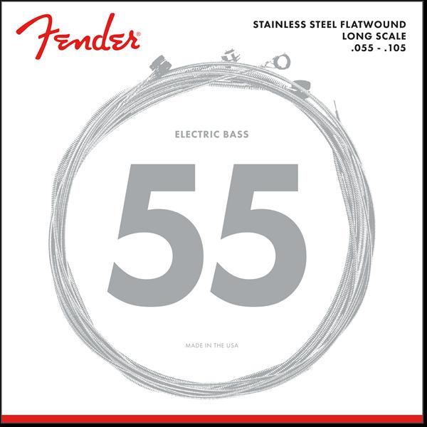Fender Stainless 9050's Bass Strings, Stainless Steel Flatwound, 9050M .055-.105 Gauges, (4)