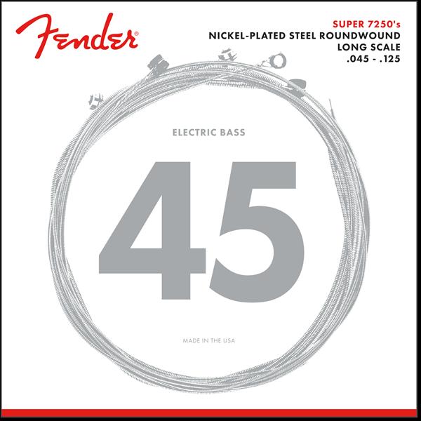 Fender 7250 Bass Strings, Nickel Plated Steel, Long Scale, 7250-5M .045-.125 Gauges, (5)