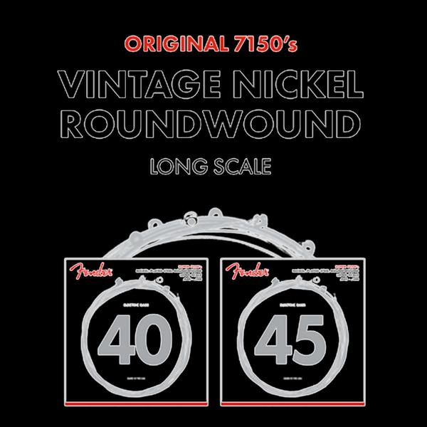 Fender Original 7150 Bass Strings, Pure Nickel, Roundwound, Long Scale, 7150ML .045-.100 Gauges, (4)