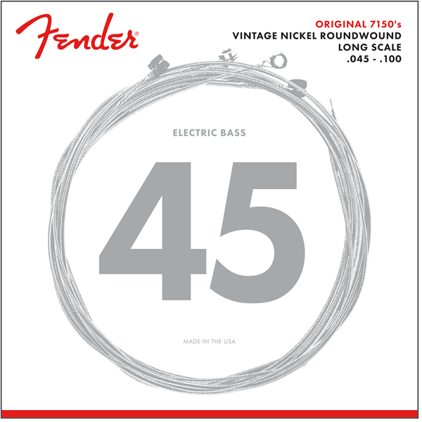 Fender Original 7150 Bass Strings, Pure Nickel, Roundwound, Long Scale, 7150ML .045-.100 Gauges, (4)