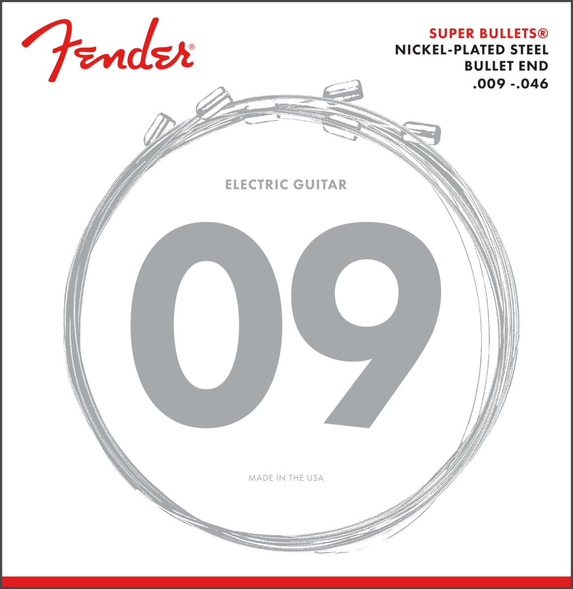 Fender Super Bullet® Strings, Nickel Plated Steel, Bullet End, 3250LR Gauges .009-.046, (6)