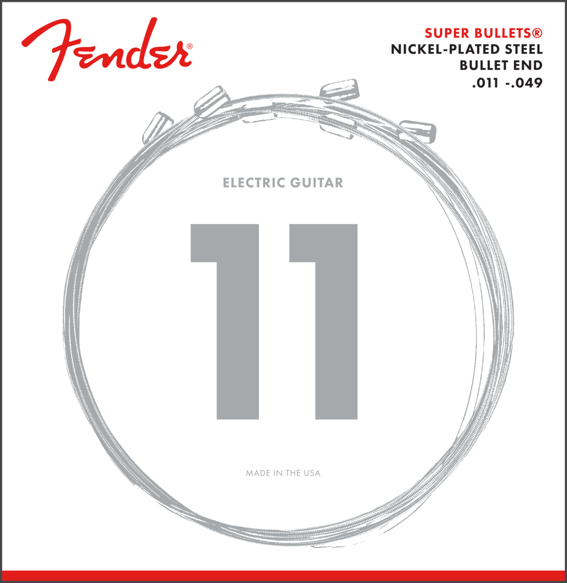 Fender Super Bullet® Strings, Nickel Plated Steel, Bullet End, 3250M Gauges .011-.049, (6)