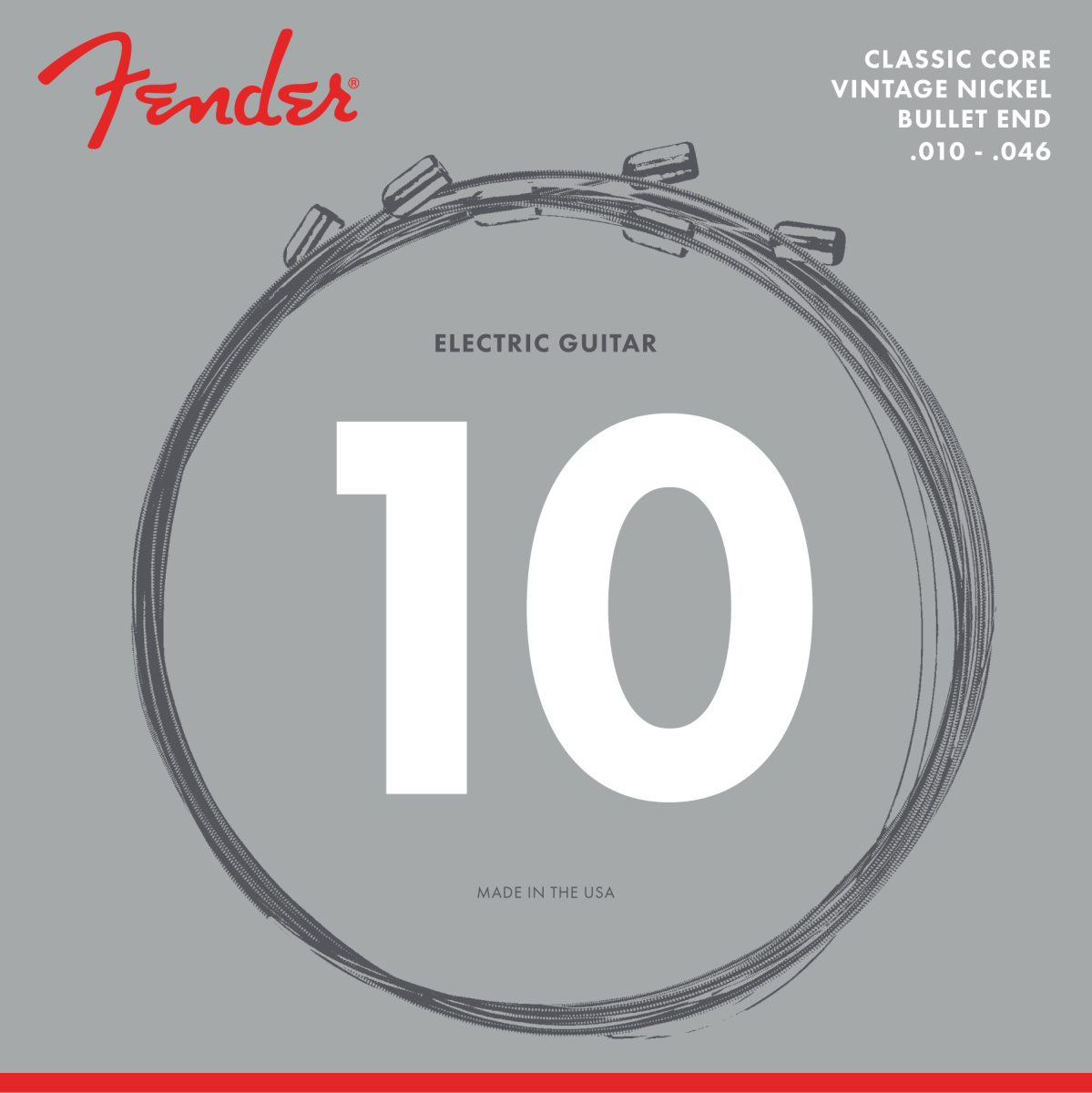 Fender Classic Core Electric Guitar Strings, 3155R, Vintage Nickel, Bullet Ends (.010-.046)