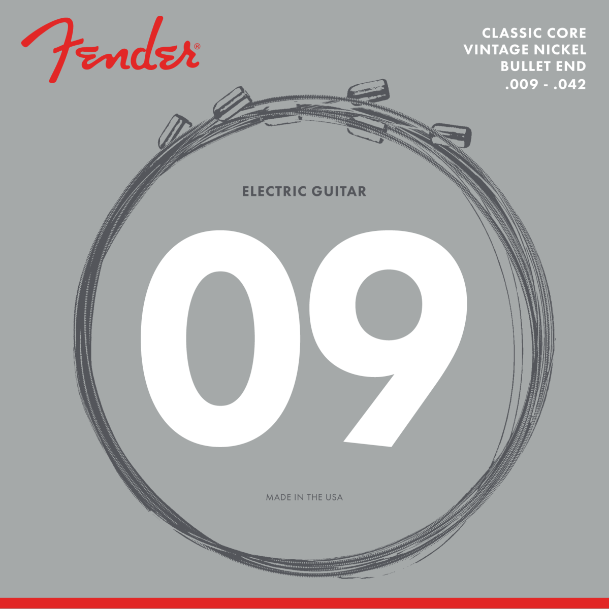 Fender Classic Core Electric Guitar Strings, 3155L, Vintage Nickel, Bullet Ends (.009-.042)