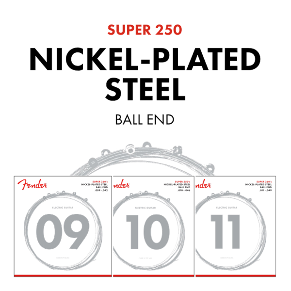 Fender Super 250 Guitar Strings, Nickel Plated Steel, Ball End, 250XS Gauges .008-.038, (6)