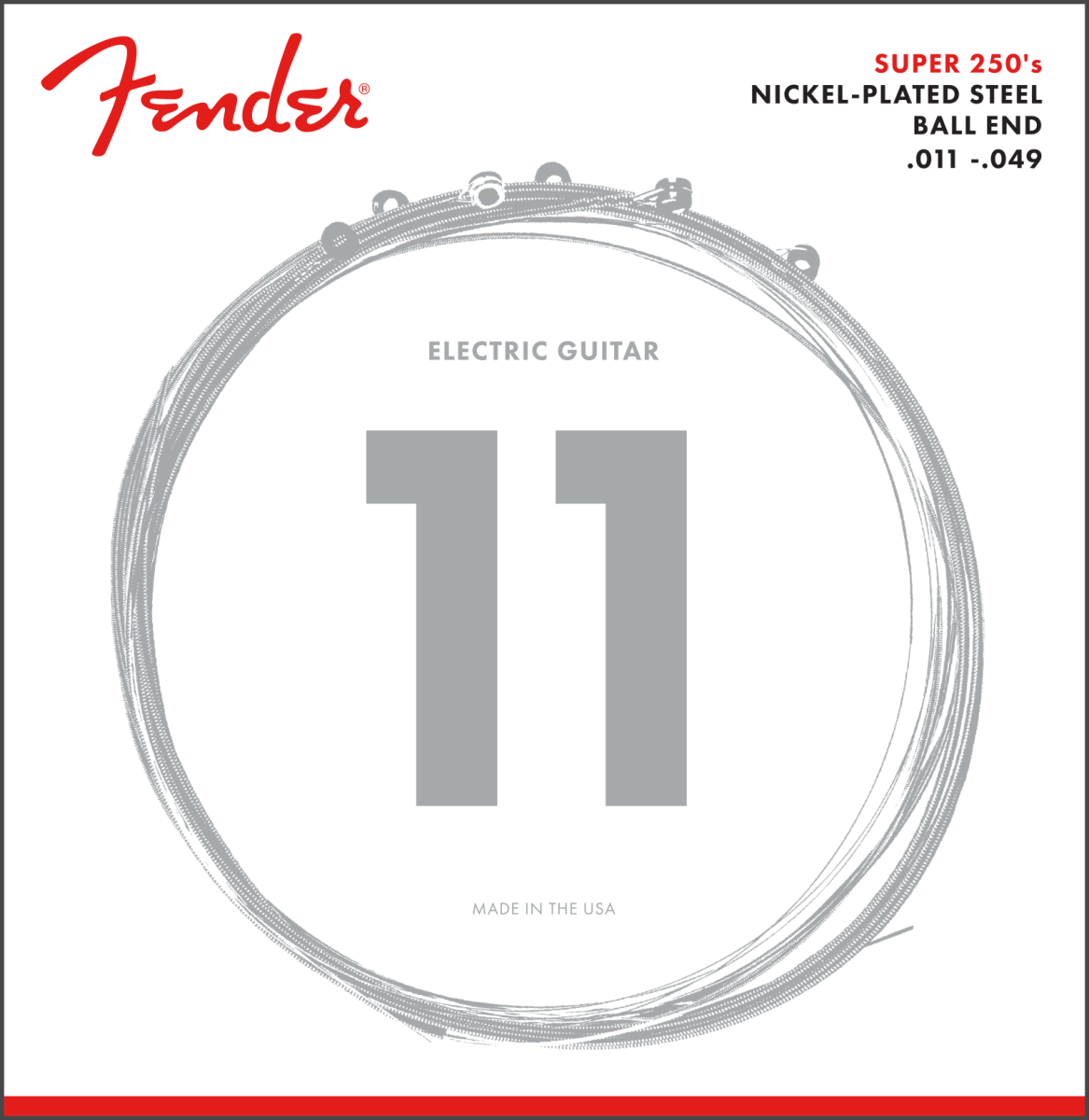 Fender Super 250 Guitar Strings, Nickel Plated Steel, Ball End, 250M Gauges .011-.049, (6)