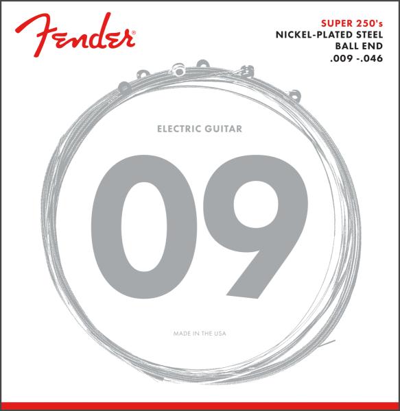 Fender Super 250 Guitar Strings, Nickel Plated Steel, Ball End, 250LR Gauges .009-.046, (6)