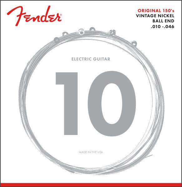 Fender Original 150 Guitar Strings, Pure Nickel Wound, Ball End, 150R .010-.046 Gauges, (6)
