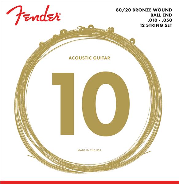 Fender 80/20 Bronze Acoustic Strings, Ball End, 70-12L .010-.050 Gauges, (12)
