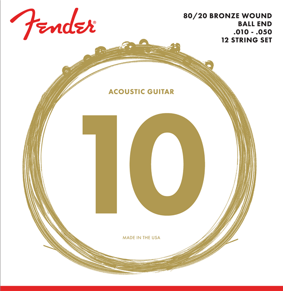Fender 80/20 Bronze Acoustic Strings, Ball End, 70-12L .010-.050 Gauges, (12)