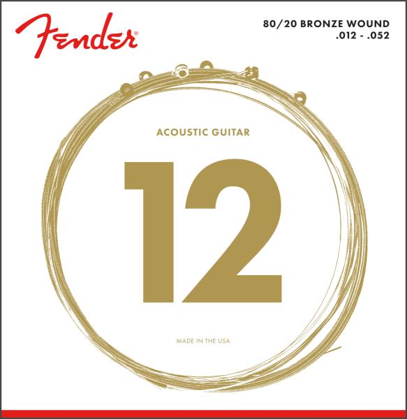 Fender 80/20 Bronze Acoustic Strings, Ball End, 70L .012-.052 Gauges, (6)