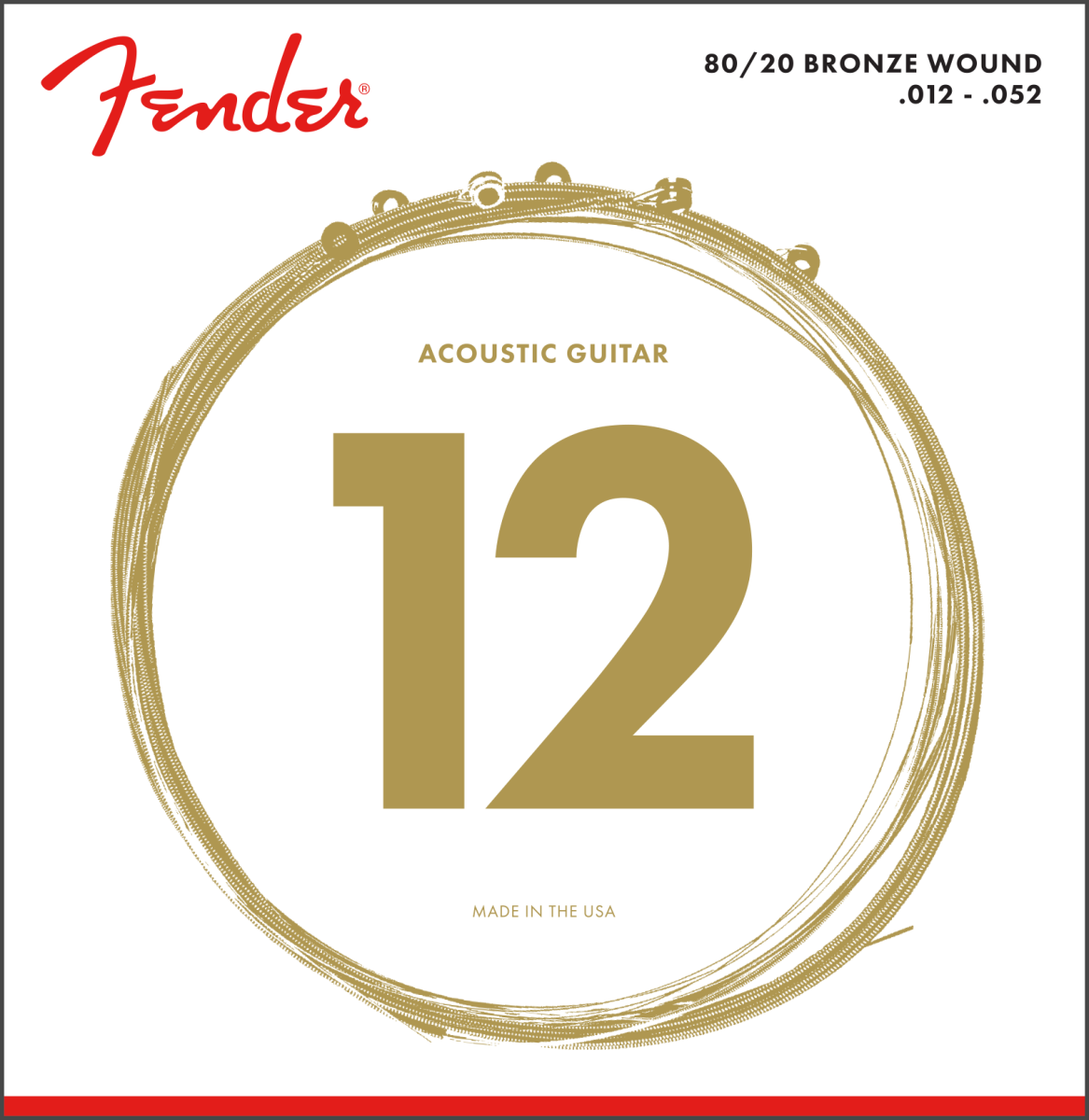 Fender 80/20 Bronze Acoustic Strings, Ball End, 70L .012-.052 Gauges, (6)