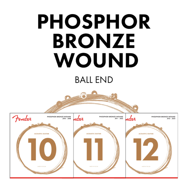 Fender Phosphor Bronze Acoustic Guitar Strings, Ball End, 60XL .010-.048 Gauges, (6)