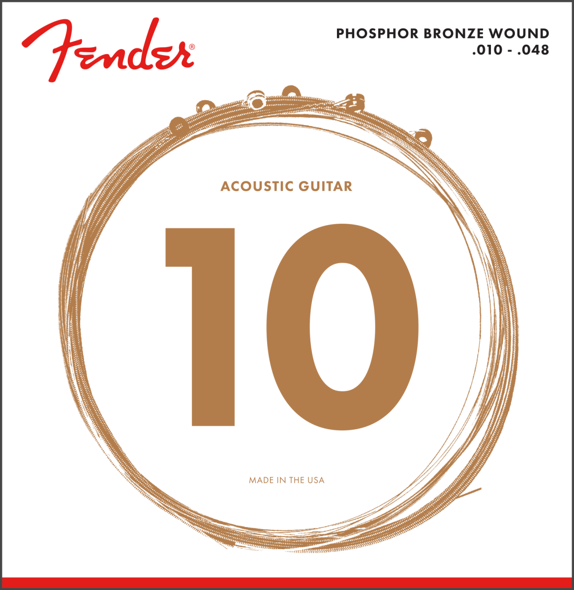 Fender Phosphor Bronze Acoustic Guitar Strings, Ball End, 60XL .010-.048 Gauges, (6)