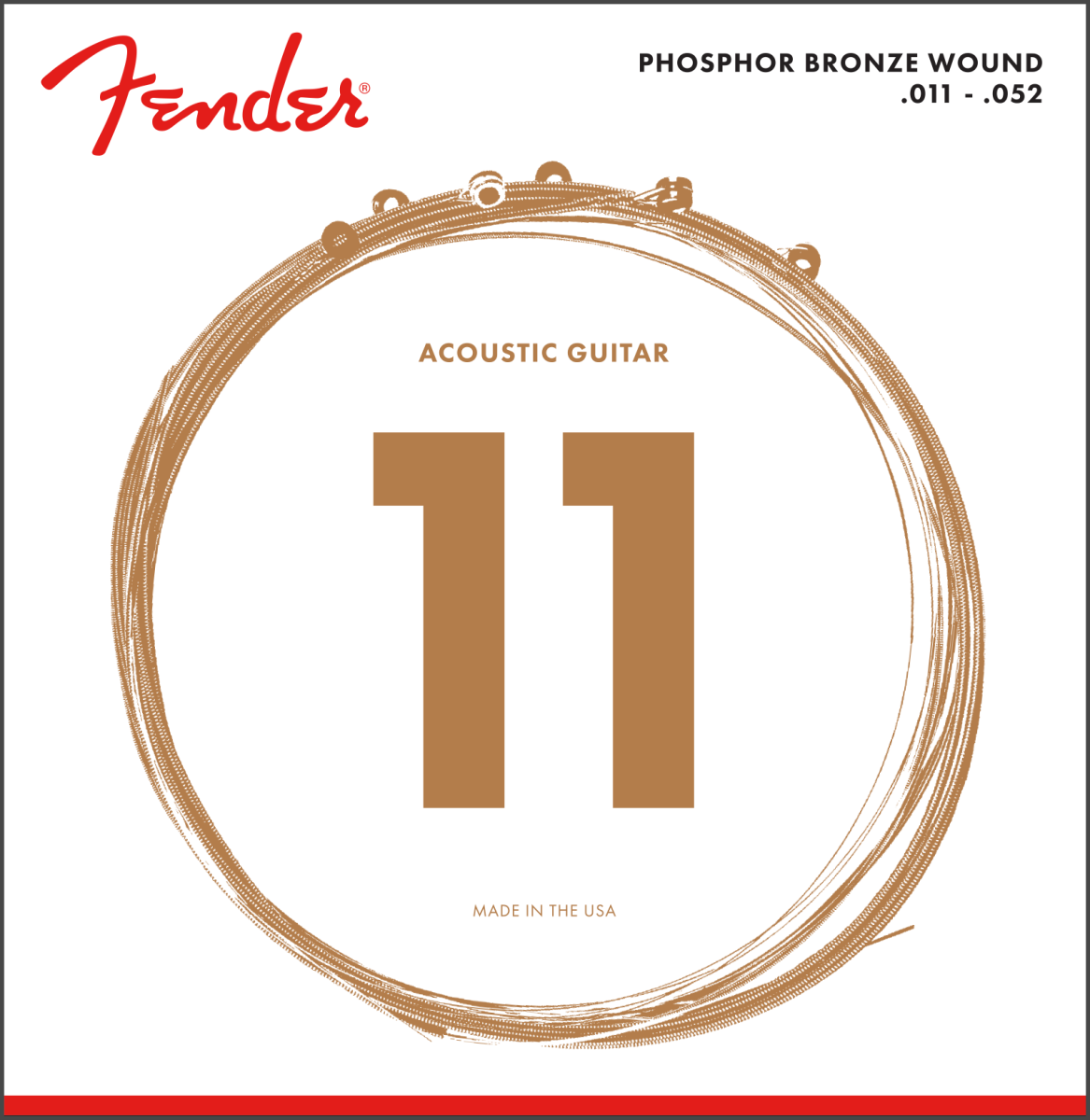 Fender Phosphor Bronze Acoustic Guitar Strings, Ball End, 60CL .011-.052 Gauges, (6)