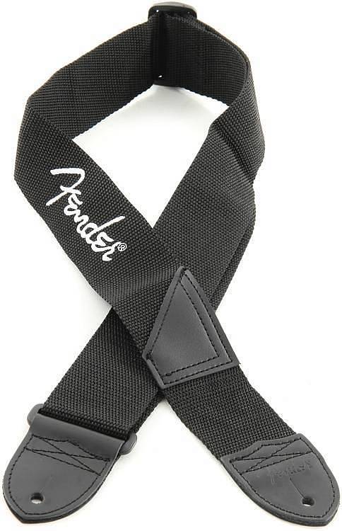 Fender Fender® Logo Strap, Black/White Logo, 2"