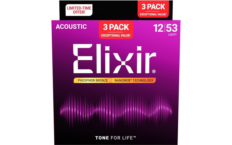ELIXIR 3X PACK 16569 ACOUSTIC PHOSPHOR BRONZE NANOWEB