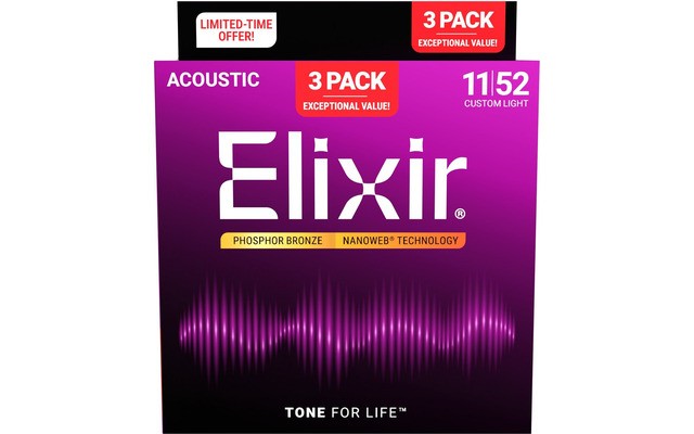 ELIXIR 3X PACK 16568 ACOUSTIC PHOSPHOR BRONZE NANOWEB