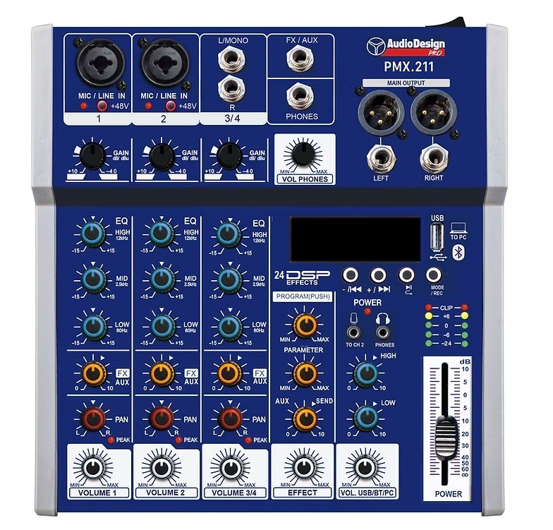 AUDIODESIGN PMX.211 TK - Mixer Analogico 4 Canali con Effetti e Bluetooth