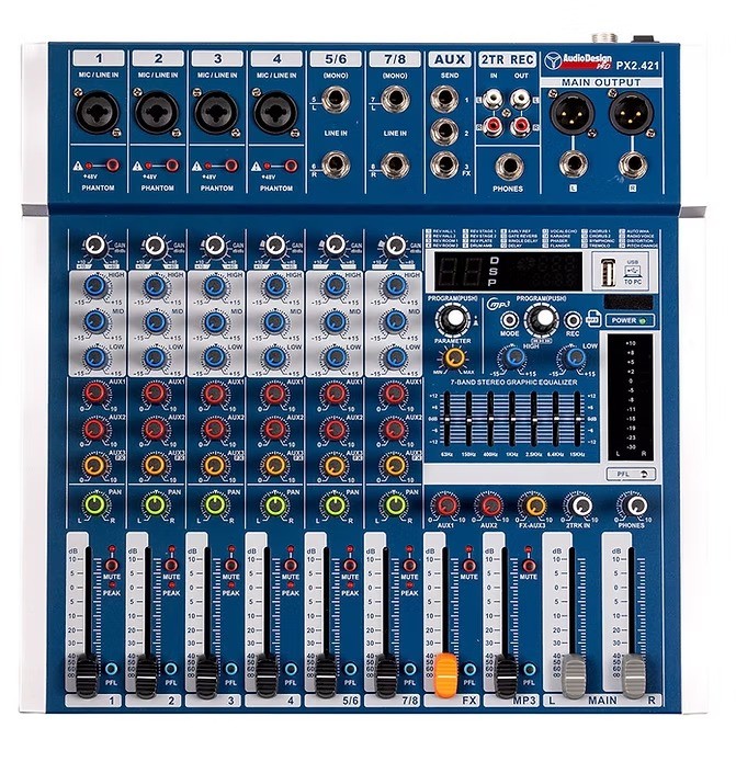 AUDIODESIGN PX2.421 - Mixer Analogico 8 Canali con EQ 7 Bande e DSP