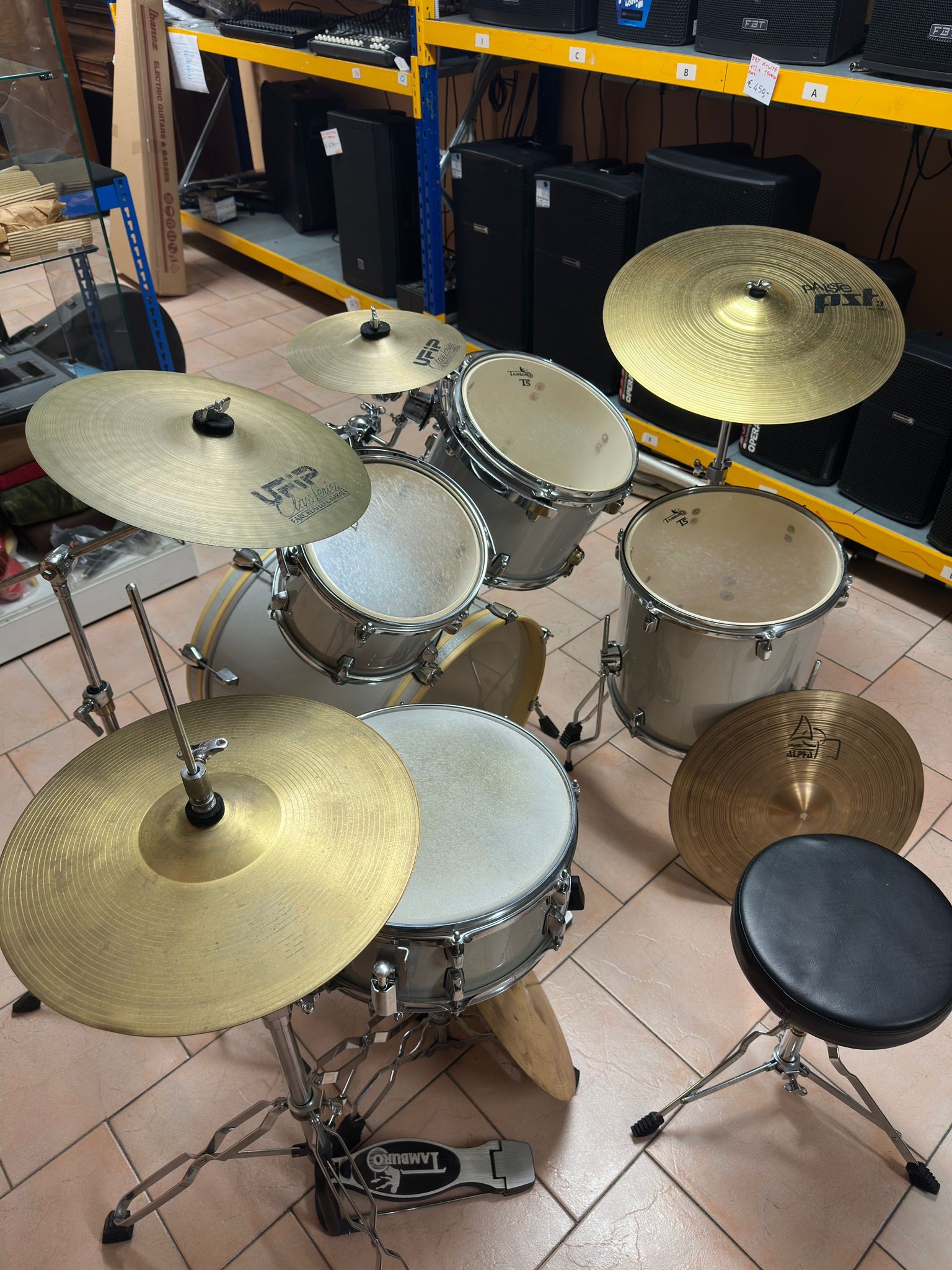 Batteria Tamburo 5 Pezzi Completa e Accessoriata - Argento Perlato