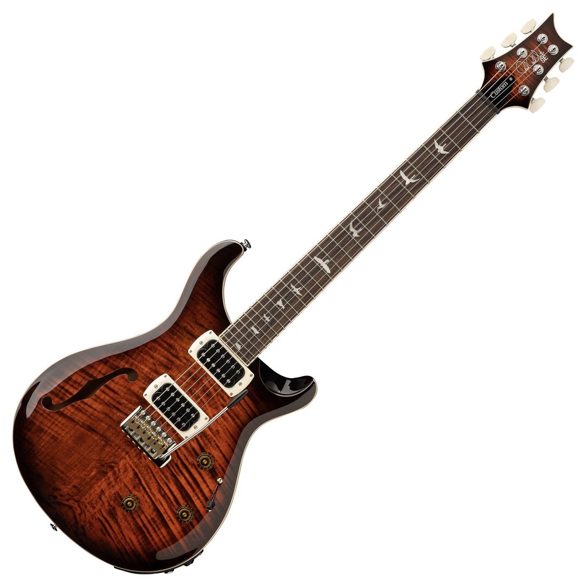 PRS SE Custom 24 Semi-Hollow Piezo Orange Tiger Smokeburst - Chitarra Elettrica Semiacustica con Sistema LR Baggs