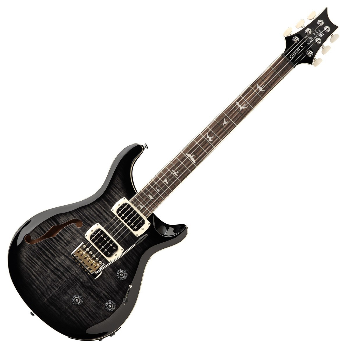 PRS SE Custom 24 Semi-Hollow Piezo Charcoal Burst - Chitarra Elettrica Semiacustica con Sistema LR Baggs