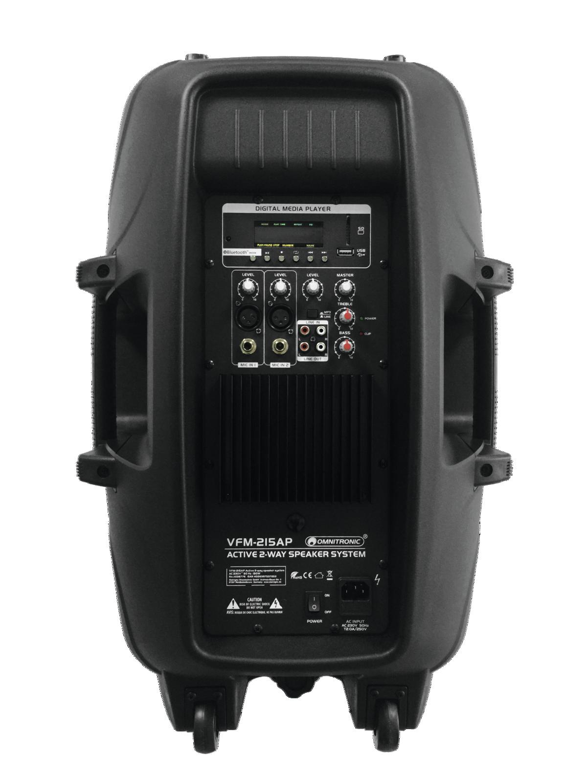 OMNITRONIC VFM 215 AP CASSA ATTIVA 150W 15" + PLAYER MP3 USB - SD - BLUETOOTH INTEGRATO