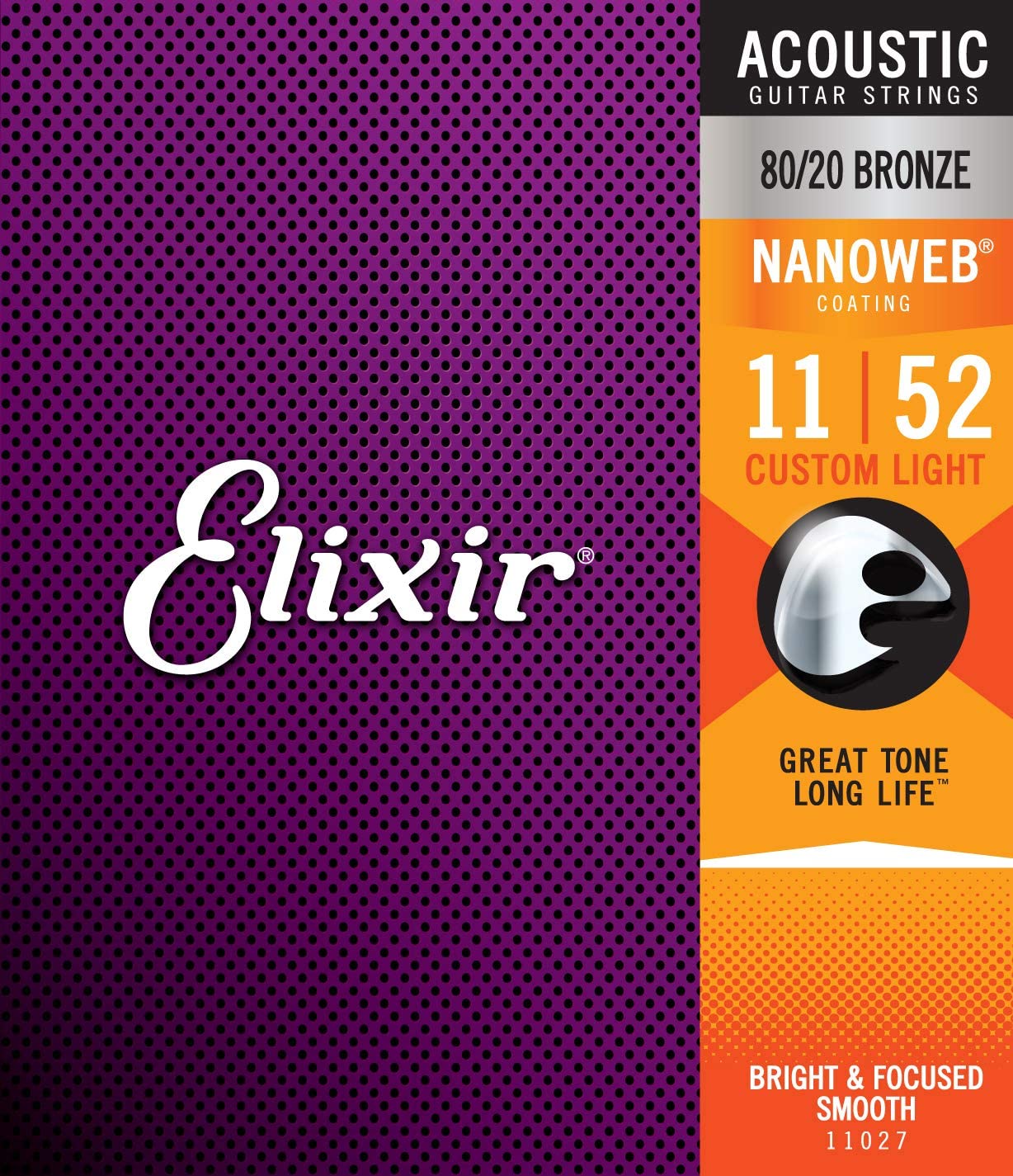 ELIXIR 11027 NANOWEB CUSTOM LIGHT CORDIERA PER CHITARRA ACUSTICA 80-20 BRONZE WOUND CUSTOM LIGHT - 011-052