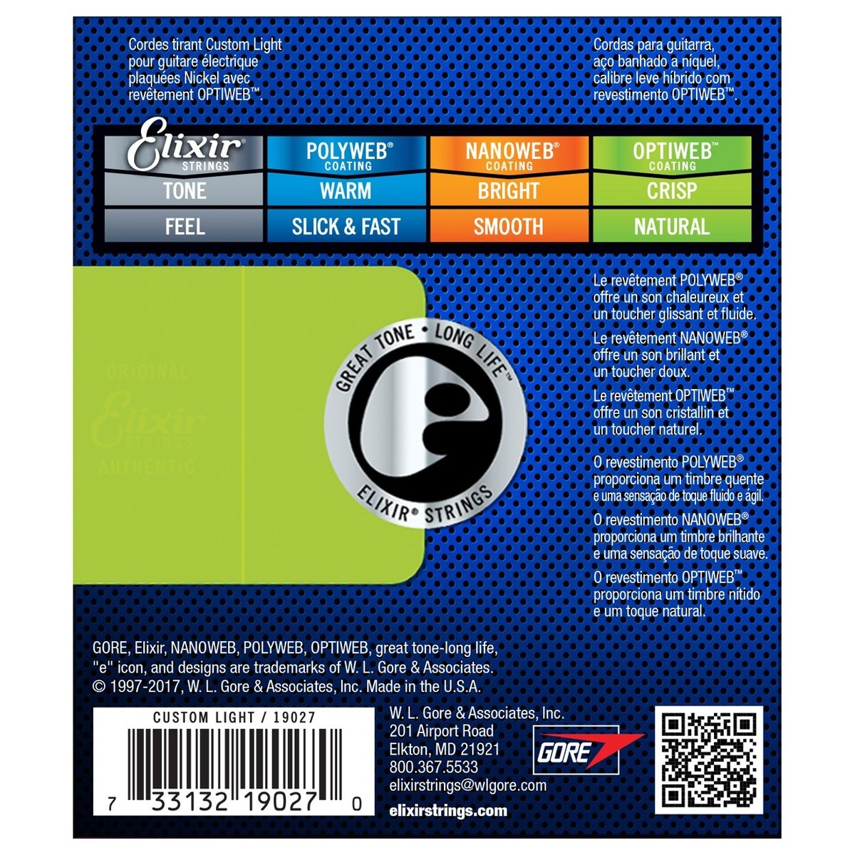 ELIXIR OPTIWEB 19027 CUSTOM LIGHT MUTA DI CORDE PER CHITARRA ELETTRICA NIKEL WOUND 009-046