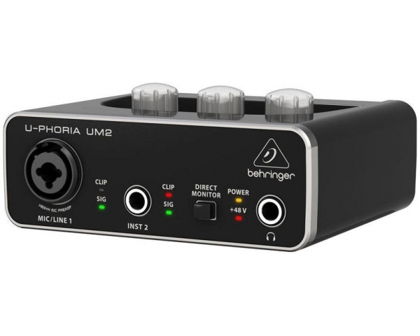 BEHRINGER UM2 U-PHORIA INTERFACCIA 2X2 USB SCHEDA AUDIO 2 IN 2 OUT PREAMPLIFICATORE MICROFONICO SOFTWARE PC MAC EX-DEMO