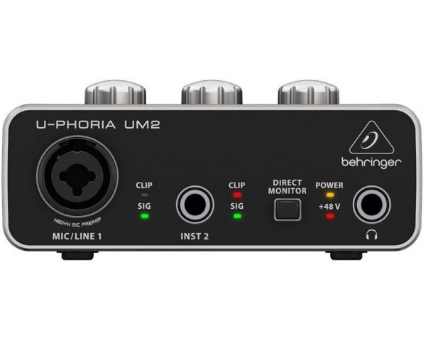 BEHRINGER UM2 U-PHORIA INTERFACCIA 2X2 USB SCHEDA AUDIO 2 IN 2 OUT PREAMPLIFICATORE MICROFONICO SOFTWARE PC MAC EX-DEMO