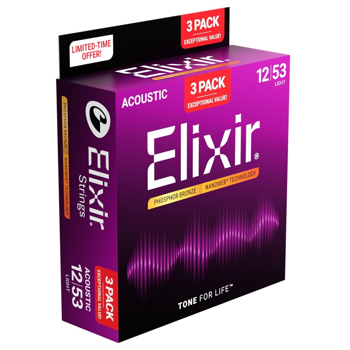 ELIXIR 16569 NANOWEB PHOSPHOR BRONZE PACK 3 MUTE PER CHITARRA ACUSTICA 12-53