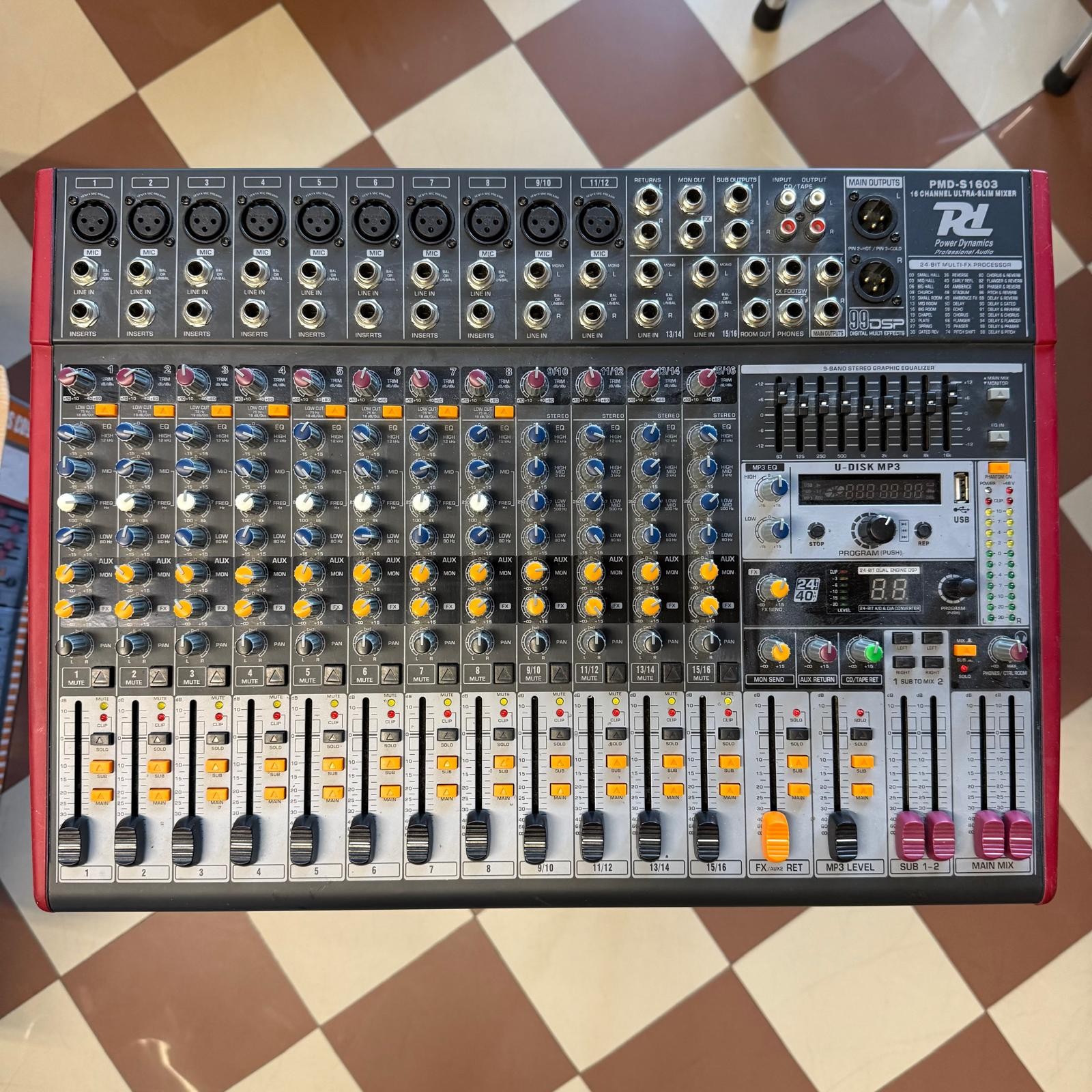 Power Dynamics PDM-S1603 - Mixer Passivo 16 Canali con DSP, MP3 ed Interfaccia USB (USATO)
