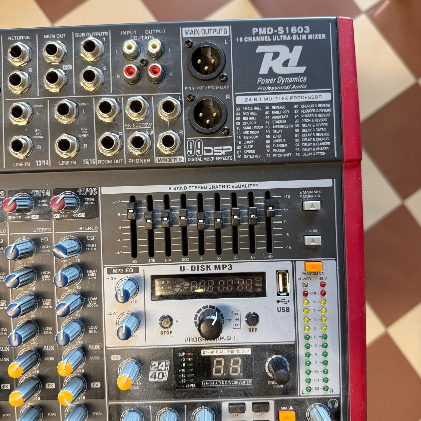 Power Dynamics PDM-S1603 - Mixer Passivo 16 Canali con DSP, MP3 ed Interfaccia USB (USATO)