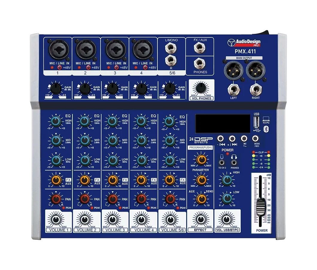 AUDIODESIGN PRO PMX.411TK (Optical) - Mixer Analogico a 4 Canali Mic/Line con Ingresso Ottico, DSP, USB e Bluetooth