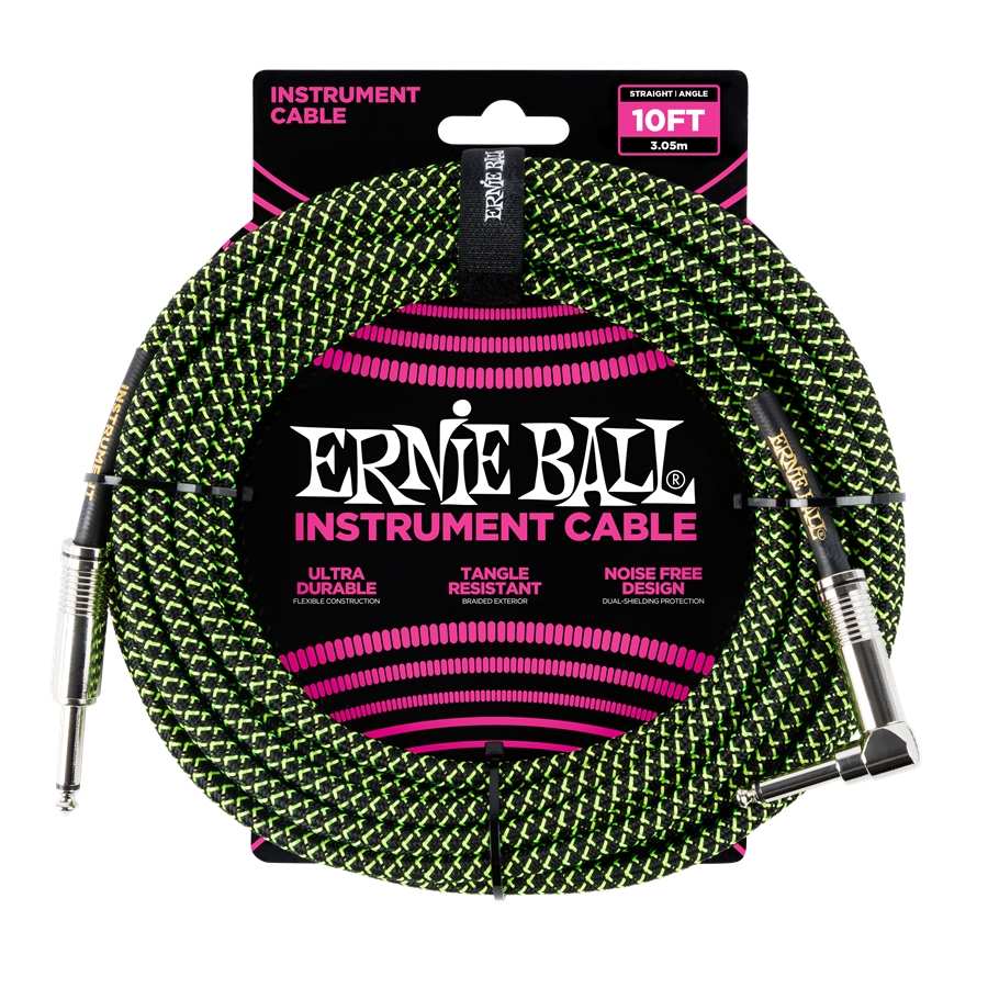 Ernie Ball 6077 Cavo Braided Black/Green 3,05 m