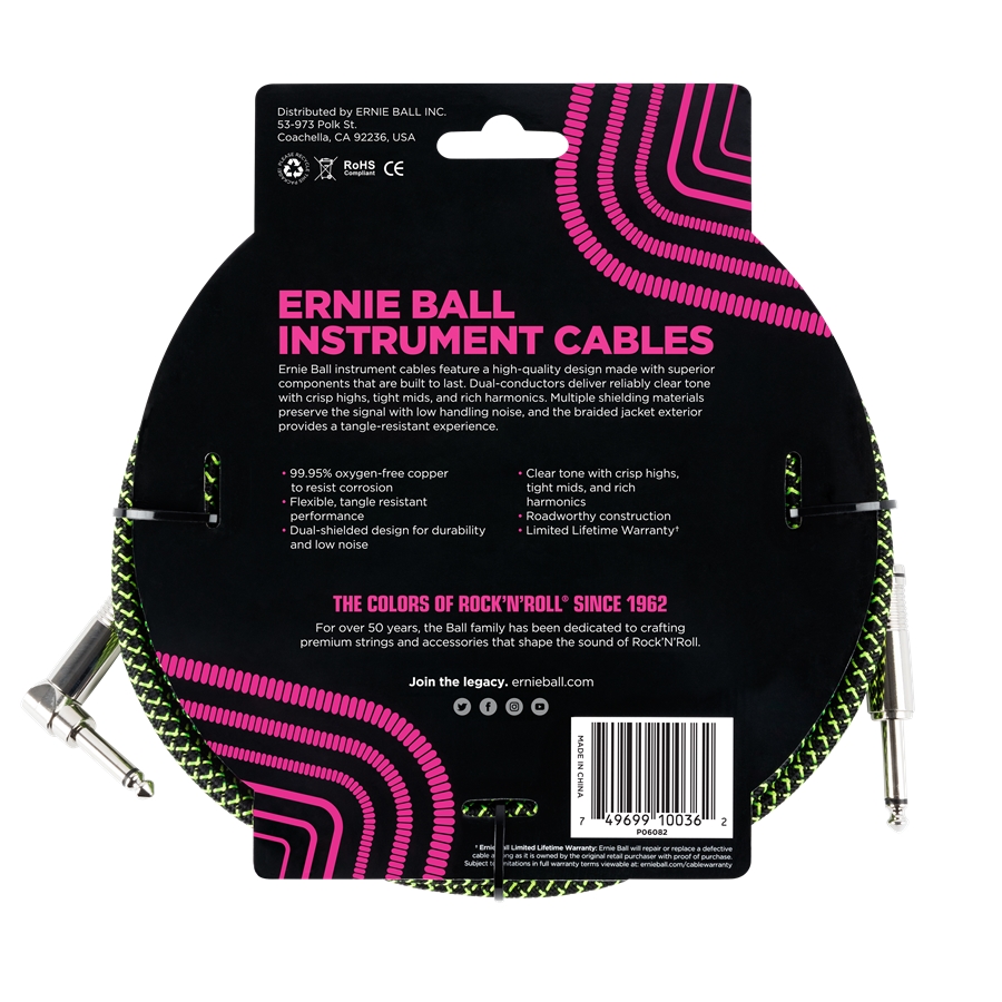 Ernie Ball 6082 Cavo Braided Black/Green 5,49 m