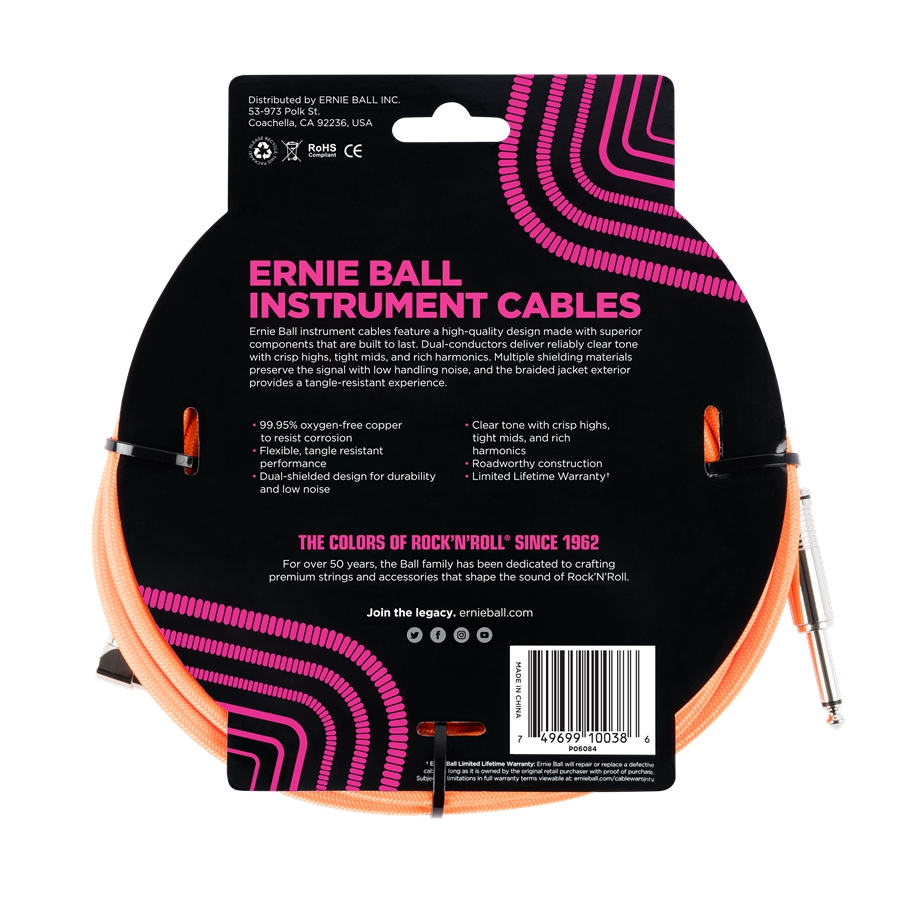 Ernie Ball 6084 Cavo Braided Neon Orange 5,49 m
