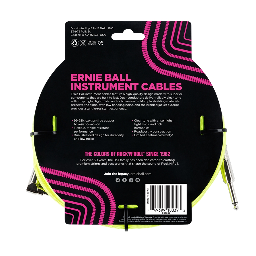 Ernie Ball 6085 Cavo Braided Neon Yellow 5,49 m