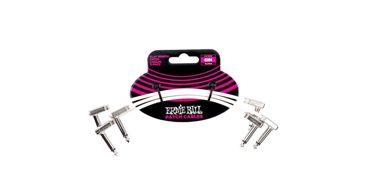 Ernie Ball 6385 Flat Ribbon Patch Cable White 15.24cm 3Pk