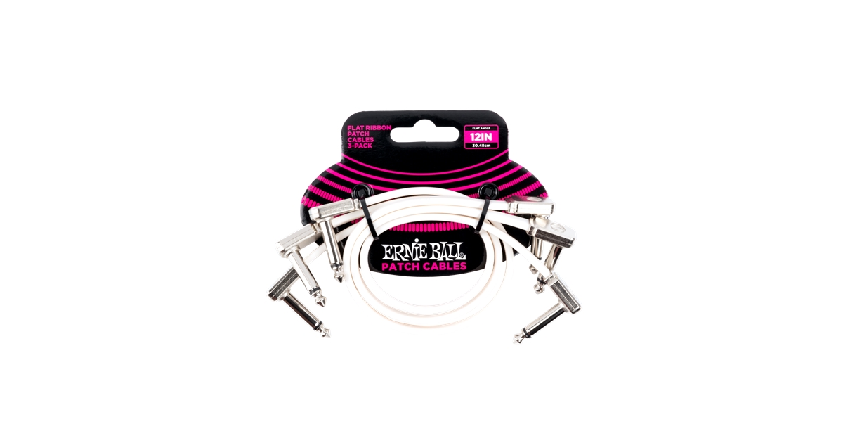 Ernie Ball 6386 Flat Ribbon Patch Cable White 30.48cm 3Pk