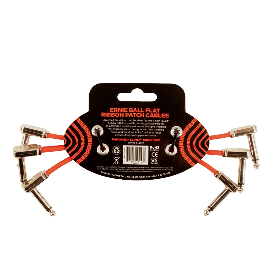 Ernie Ball 6402 Flat Ribbon Patch Cable Red 15,24cm 3-Pk